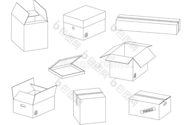矢量收集关于尤指装食品或液体的)硬纸盒纸盒提纲向白色的后面