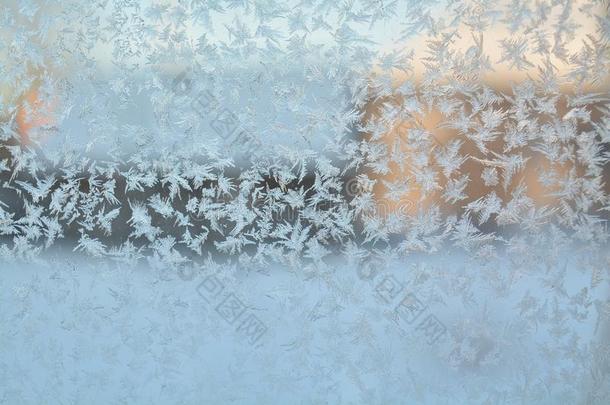 冬冷冻的<strong>窗雪</strong>灰白的使结冰霜<strong>雪</strong>flakes玻璃模式