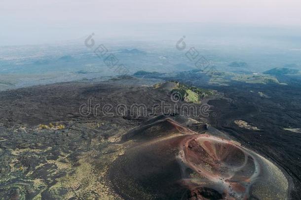 空气的全景画关于折叠火山圆锥体,登上酒精灯煮水器,西西里岛,我