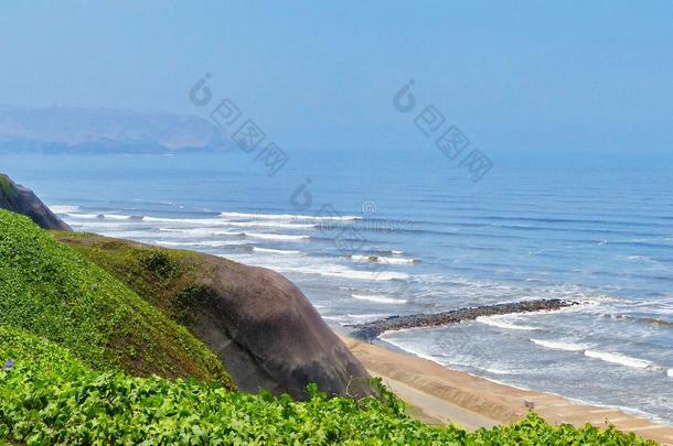 狐贝属,秘鲁.和平的海岸看法从米拉弗洛雷斯地区,海滩.