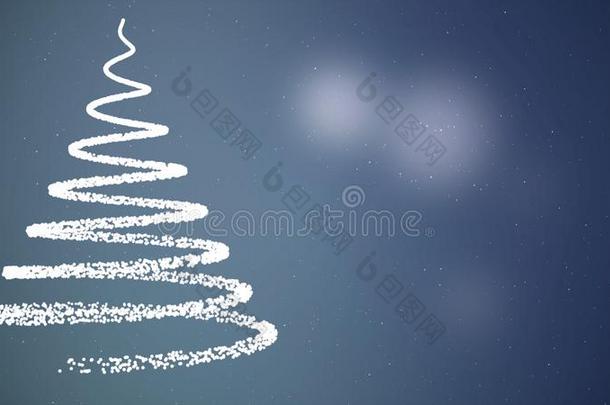 抽象的圣诞节树有插画的报章杂志在旁边螺旋白色的线条向蓝色