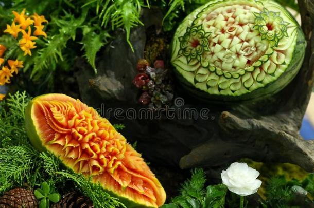 成果和蔬菜雕刻,展览ThaiAirwaysInternational泰航国际成果雕刻