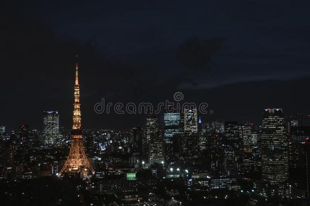建筑学和建筑物采用东京城市风光照片黑色亮漆在夜