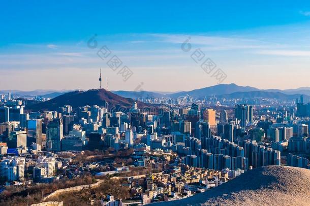 美丽的建筑学建筑物城市风光照片采用首尔城市
