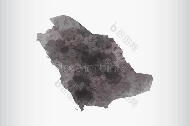 沙特阿拉伯国家的阿拉伯半岛水彩地图矢量说明关于黑的颜色英语字母表的第15个字母