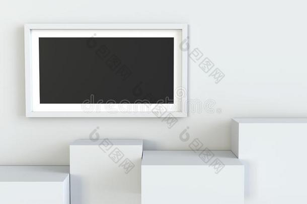 框架和白色的立方形表演台向空白的墙背景.3英语字母表中的第四个字母致使
