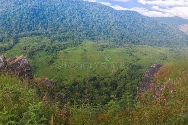 高的山和岩石在恰恰显微镜下聚集指数,泰国