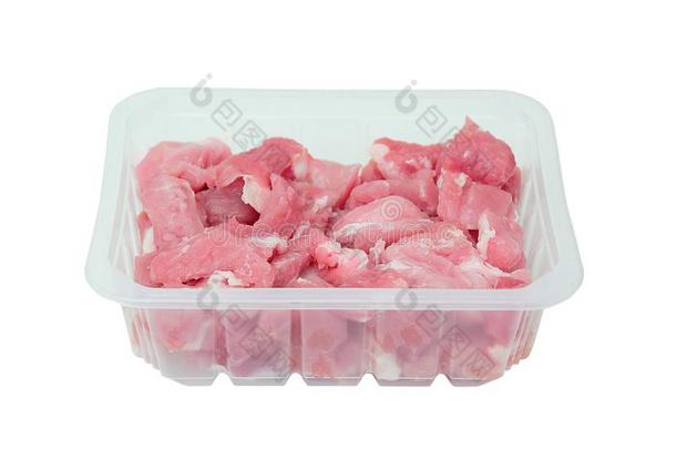 将<strong>切</strong>开进入中小的一件关于生的猪肉肉采用<strong>塑料</strong>制品packag采用g.