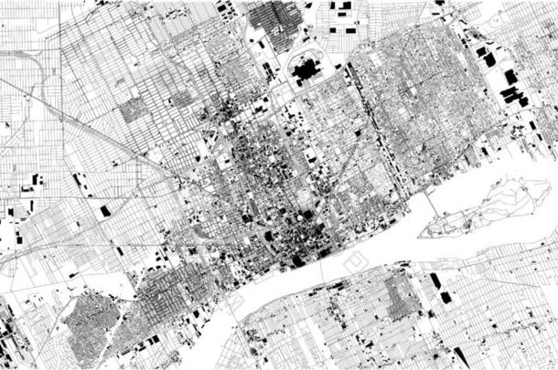 卫星地图关于底特律,密歇根州,统一的国家.城市大街