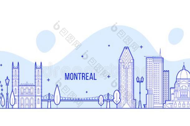 蒙特利尔地平线加拿大城市建筑物线条矢量