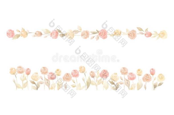 矢量彩色粉笔粉红色的和黄色的玫瑰花婚礼装饰