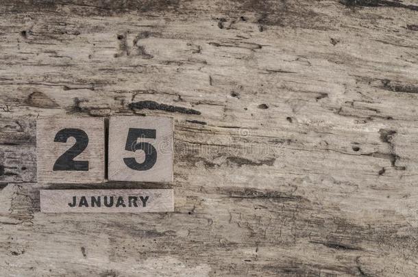 立方形日历为一月向木制的背景