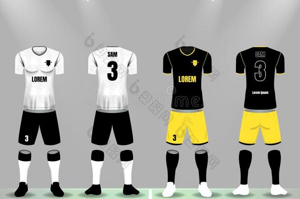 白色的<strong>和</strong>黑的足球制服<strong>和</strong>黑的<strong>和</strong>黄色的足球<strong>单身</strong>汉