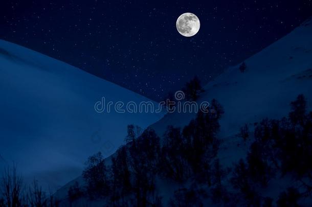 宏伟的冬夜采用一mount一采用v一lley和满的<strong>月亮</strong>采用一英文字母表的第19个字母