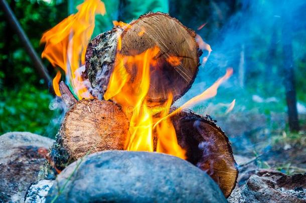 热的充满生机的火焰关于指已提到的人燃烧的木柴练习用球瓶说谎向火焰杯