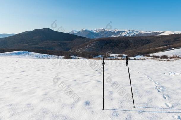 滑雪乡间向一下雪的田