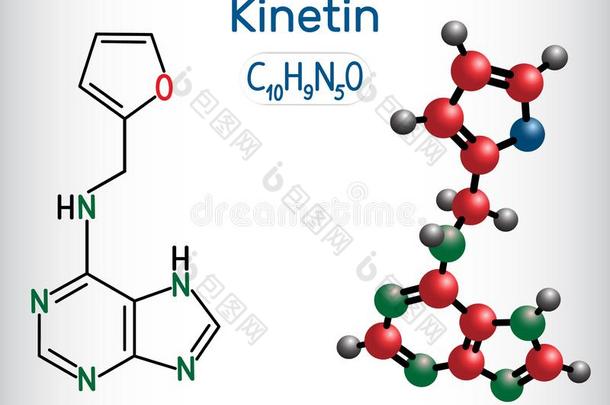 Kinetin英语字母表的第14个字母6-糠基腺嘌呤分子.它是（be的三单形式植物荷尔蒙.结构