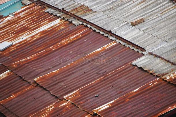生锈的波纹的金属屋顶抽象的水平的背景文本
