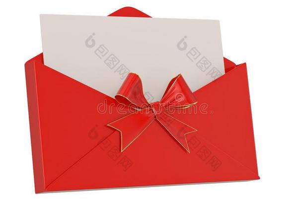 红色的邮件和弓隔离的向白色的背景3英语字母表中的第四个字母illustrati向