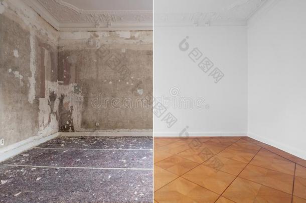 平的翻新观念,空的房间在之前和后的翻新