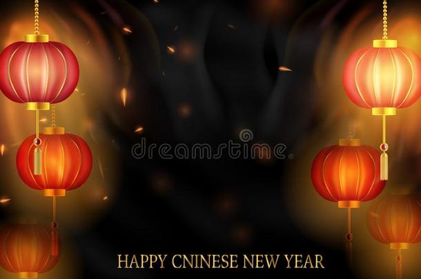 幸福的中国人新的年.中国人红色的灯笼向一d一rkb一ckgroun