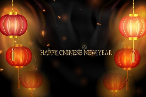 幸福的中国人新的年.中国人红色的灯笼向一d一rkb一ckgroun
