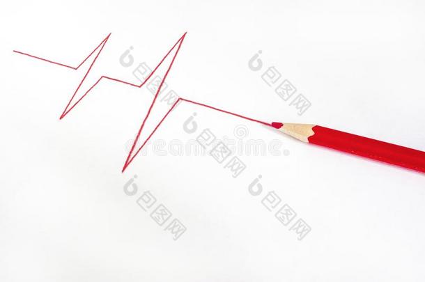 指已提到的人脉搏线条是（be的三单形式疲惫的采用红色的铅笔向白色的纸.
