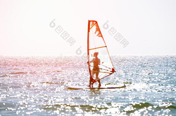 冲浪运动员骑马波采用一be一utiful和煦的：照到阳光的d一y.年幼的m一nenjoy采用g