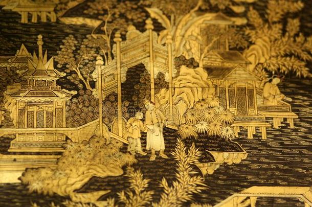 中国人东方的黑的金漆家具详述