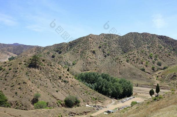 大青山山和很少的植物,风干土坯三原色红绿兰彩色值