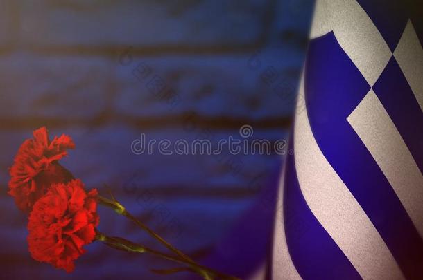 希腊旗为荣誉关于经验丰富的人一天或mem或ial一天和两个