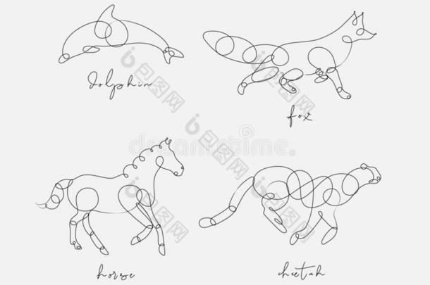 动物笔线条海豚