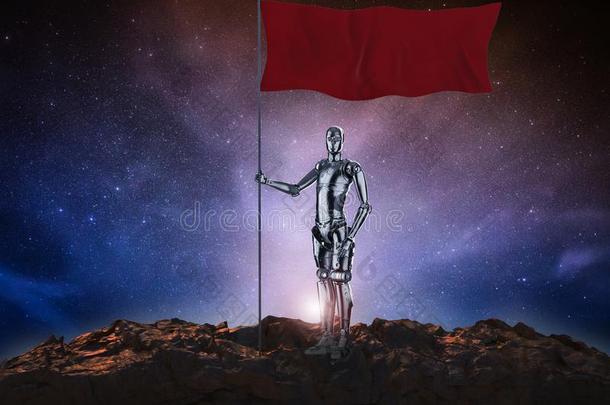 机器人和<strong>红色的旗</strong>