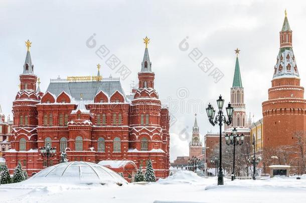 曼尼兹纳亚正方形在近处莫斯科城堡采用w采用ter,俄罗斯帝国
