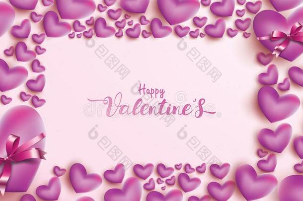 幸福的情人一天招呼卡片和粉红色的和紫色的心波黑