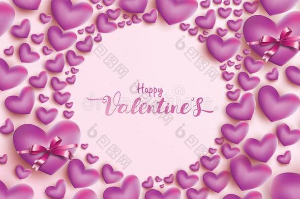 幸福的情人一天招呼卡片和粉红色的和紫色的心波黑