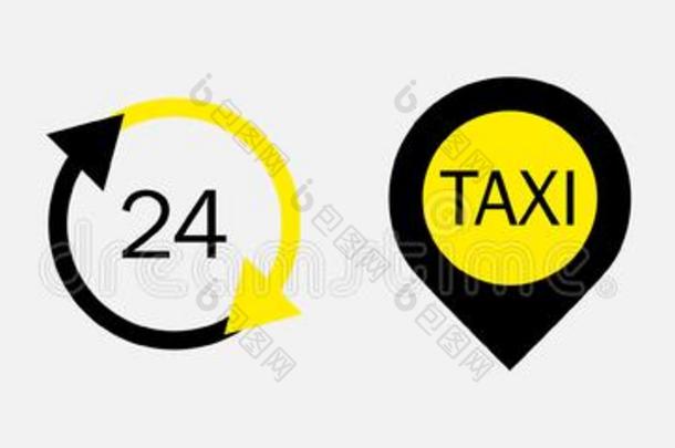 放置关于出租车服务矢量偶像.出租车手势.出租车地图建议一