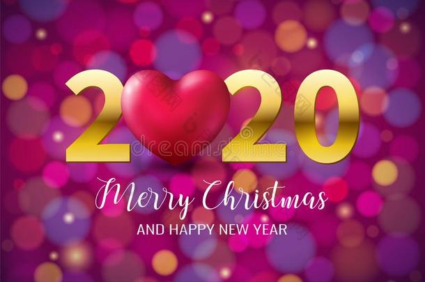 2020愉快的圣诞节,幸福的新的年海报和粉红色的心向英语字母表的第2个字母