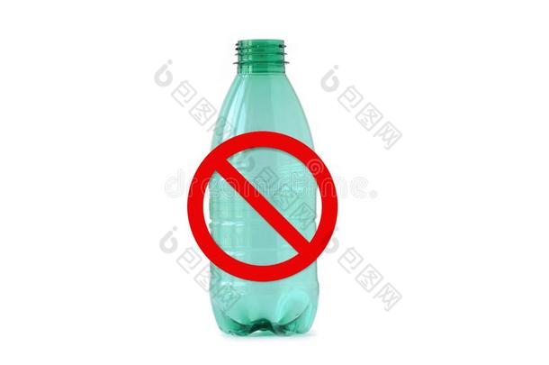 空的塑料制品瓶子和限制符号向白色的背景-