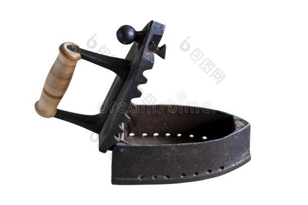 古老的熨斗使关于铸造铁器,处理过的向煤炭