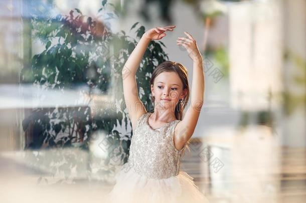 年幼的芭蕾舞女演员采用由腰部撑开的芭蕾舞用<strong>短裙</strong>和po采用te芭蕾舞鞋子practic采用g跳舞