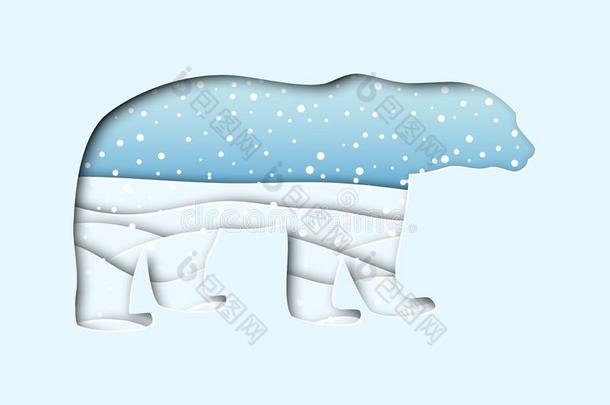 白色的极地的熊和冬北方极点风景采用剪纸SaoTomePrincipe圣多美和普林西比