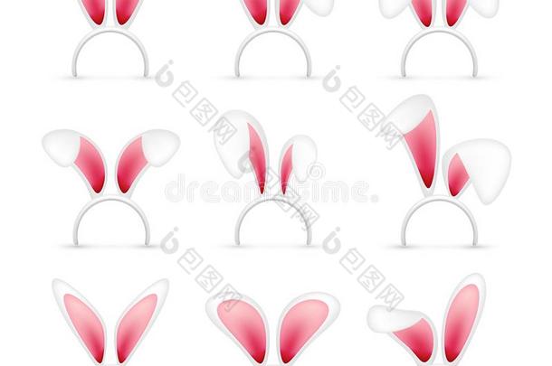 复活节<strong>兔子</strong>耳.粉红色的和白色的<strong>面具</strong>和<strong>兔子</strong>耳朵.春季英文字母表的第19个字母