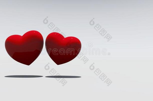 两个红色的心向一白色的b一ckground