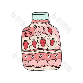 草莓果酱包装,玻璃罐子心不在焉地乱写乱画矢量说明图片