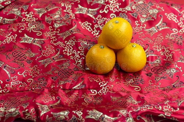 中国人新的年橙向红色的中国人纺织品背景