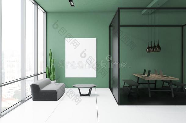 休息厅采用绿色的办公室和海报