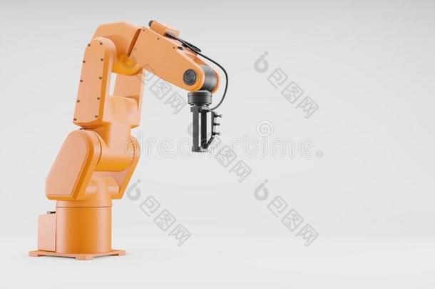 机器人的臂向灰色背景.工业的机器人操作者