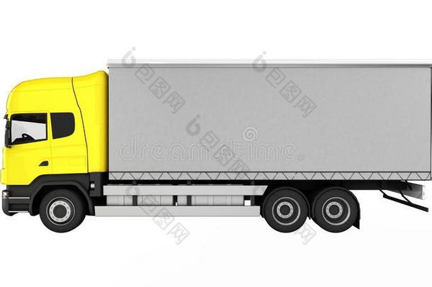 黄色的传送货车在外部阴影向白色的背景3英语字母表中的第四个字母