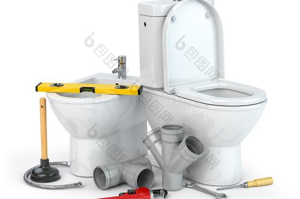 水管装置修理服务.碗和坐浴盆和水管装置工具为